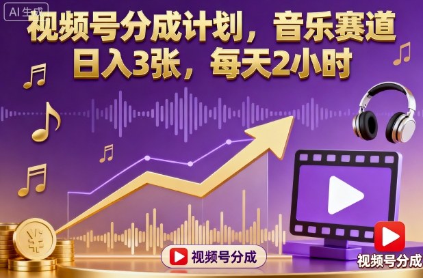 视频号分成计划，音乐赛道，日入3张，每天2小时客创社区-专注互联网轻资产资源整合与分享客创社区-专注互联网轻资产资源整合与分享