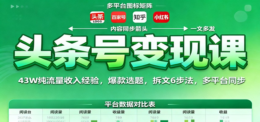 头条号变现课：43W纯流量收入经验，爆款选题，拆文6步法，多平台同步客创社区-专注互联网轻资产资源整合与分享客创社区-专注互联网轻资产资源整合与分享
