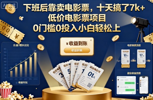 下班后靠卖电影票,十天搞了7k+,低价电影票项目,0门槛0投入小白轻松上手【揭秘】-茉莉小栈