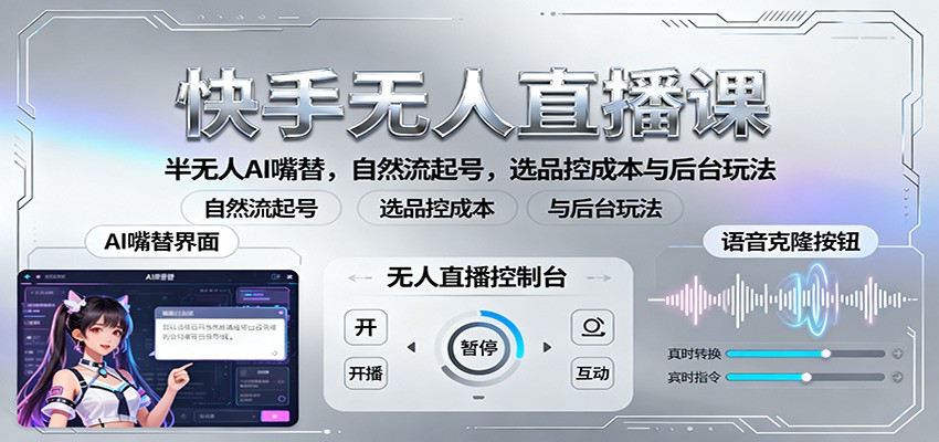 快手无人直播课：半无人AI嘴替，自然流起号，选品控成本与后台玩法客创社区-专注互联网轻资产资源整合与分享客创社区-专注互联网轻资产资源整合与分享