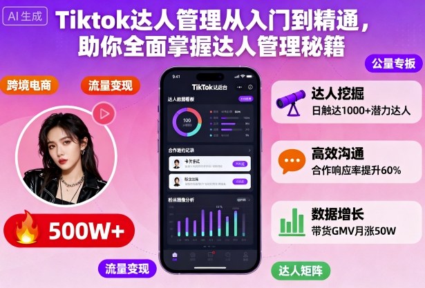 Tiktok达人管理从入门到精通，助你全面掌握达人管理秘籍客创社区-专注互联网轻资产资源整合与分享客创社区-专注互联网轻资产资源整合与分享