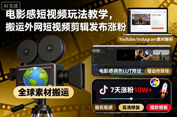 电影感短视频玩法教学，搬运外网短视频剪辑发布涨粉客创社区-专注互联网轻资产资源整合与分享客创社区-专注互联网轻资产资源整合与分享