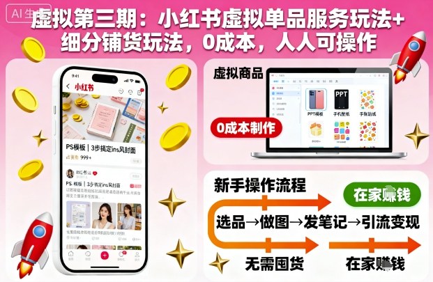 虚拟第三期：小红书虚拟单品服务玩法+细分铺货玩法，0成本，人人可操作客创社区-专注互联网轻资产资源整合与分享客创社区-专注互联网轻资产资源整合与分享