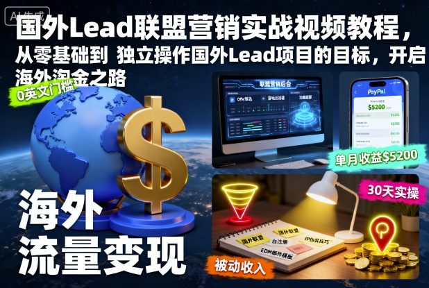 国外Lead联盟营销实战视频教程，从零基础到独立操作国外Lead项目的目标，开启海外淘金之路客创社区-专注互联网轻资产资源整合与分享客创社区-专注互联网轻资产资源整合与分享