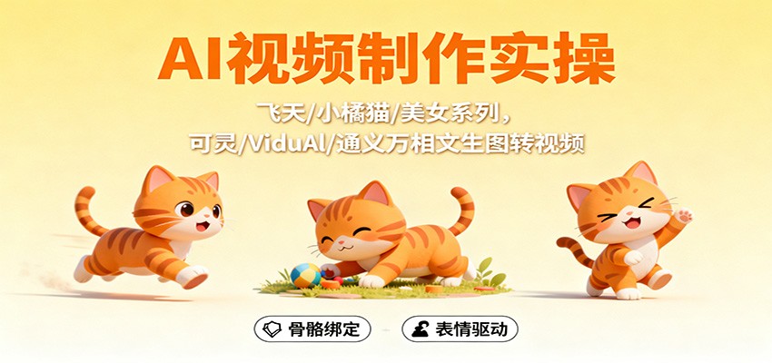 AI视频制作实操，飞天/小橘猫/美女系列，可灵/ViduAl/通义万相文生图转视频客创社区-专注互联网轻资产资源整合与分享客创社区-专注互联网轻资产资源整合与分享