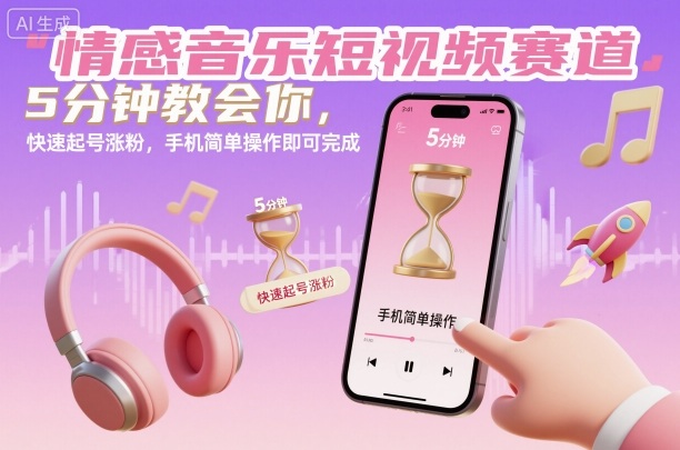 情感音乐短视频赛道，5分钟教会你，快速起号涨粉，手机简单操作即可完成客创社区-专注互联网轻资产资源整合与分享客创社区-专注互联网轻资产资源整合与分享