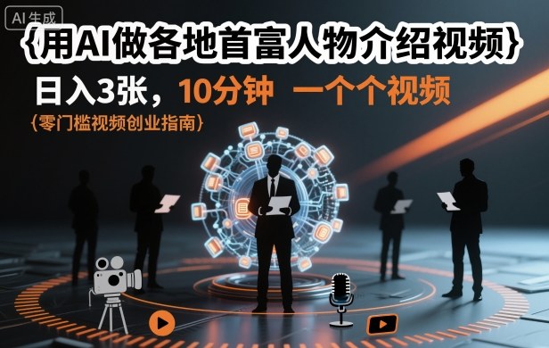 用AI做各地首富人物介绍视频，日入3张，10分钟一个视频客创社区-专注互联网轻资产资源整合与分享客创社区-专注互联网轻资产资源整合与分享