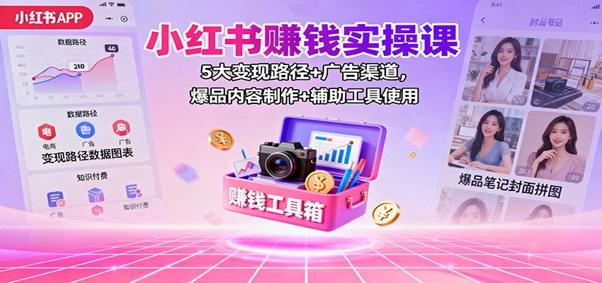 小红书赚钱实操课：5大变现路径+广告渠道，爆品内容制作+辅助工具使用客创社区-专注互联网轻资产资源整合与分享客创社区-专注互联网轻资产资源整合与分享