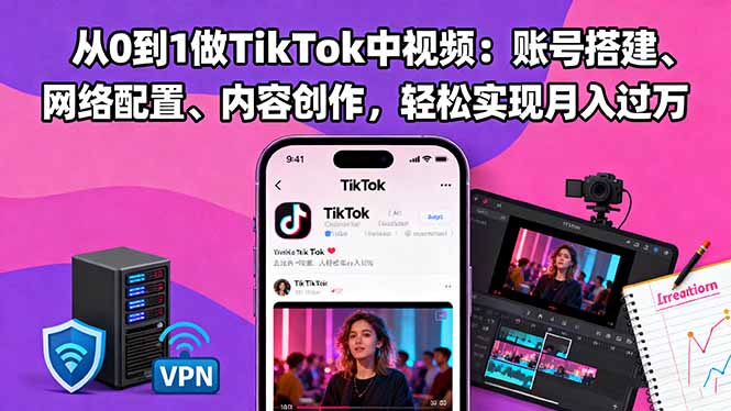 从0到1做TikTok中视频：账号搭建、网络配置、内容创作，轻松实现月入过万客创社区-专注互联网轻资产资源整合与分享客创社区-专注互联网轻资产资源整合与分享