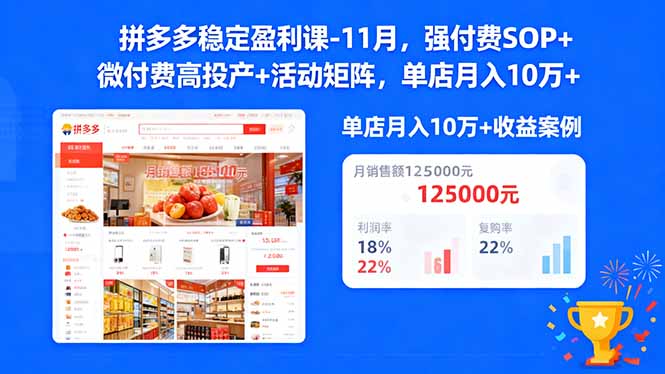 拼多多稳定盈利课-11月，强付费SOP+微付费高投产+活动矩阵，单店月入10万+客创社区-专注互联网轻资产资源整合与分享客创社区-专注互联网轻资产资源整合与分享