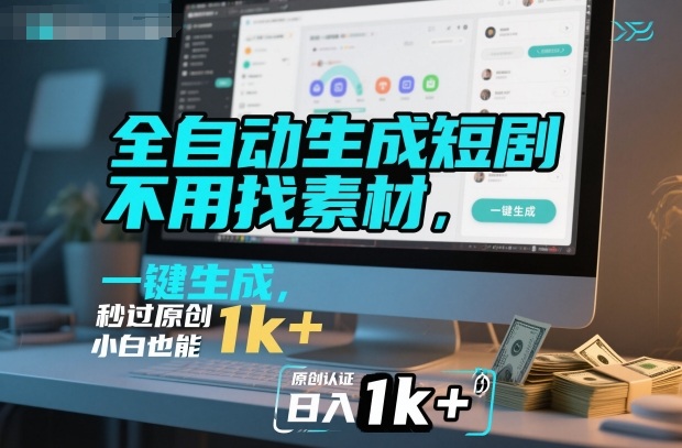 全自动生成短剧，不用找素材，不用剪辑，一键生成，秒过原创，小白也能轻松日入1k+【揭秘】客创社区-专注互联网轻资产资源整合与分享客创社区-专注互联网轻资产资源整合与分享
