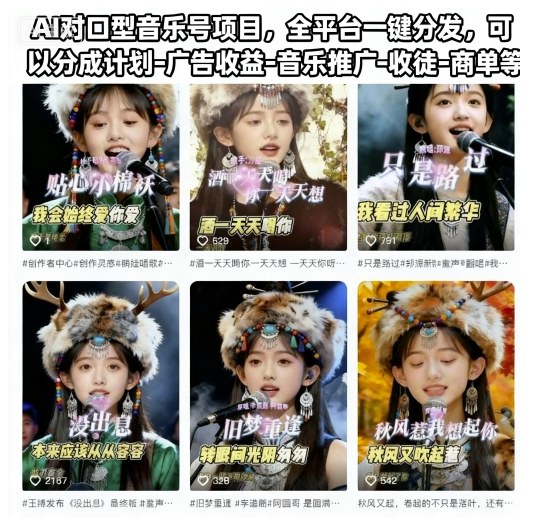 AI对口型音乐号项目，全平台一键分发，可以分成计划-广告收益-音乐推广-收徒-商单等客创社区-专注互联网轻资产资源整合与分享客创社区-专注互联网轻资产资源整合与分享