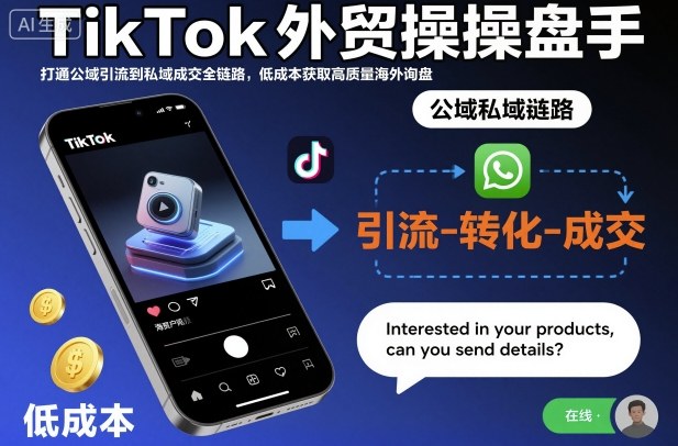 TikTok外贸操盘手，打通公域引流到私域成交全链路，低成本获取高质量海外询盘客创社区-专注互联网轻资产资源整合与分享客创社区-专注互联网轻资产资源整合与分享