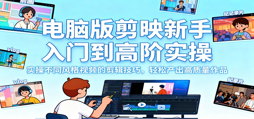 电脑版剪映新手入门到高阶实操，实操不同风格视频的剪辑技巧，轻松产出高质量作品客创社区-专注互联网轻资产资源整合与分享客创社区-专注互联网轻资产资源整合与分享