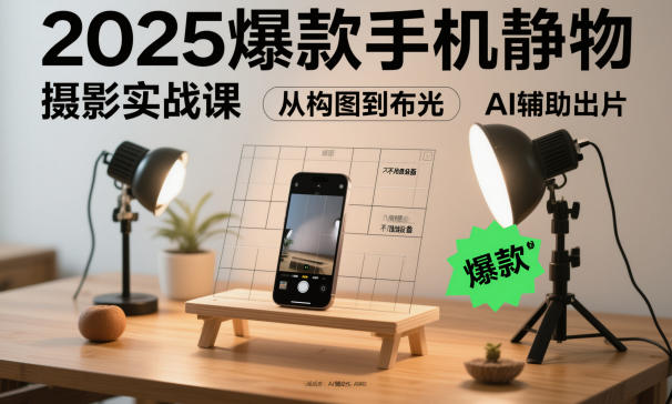 2025爆款手机静物摄影实战课，从构图到布光，不用贵设备，AI辅助出片客创社区-专注互联网轻资产资源整合与分享客创社区-专注互联网轻资产资源整合与分享