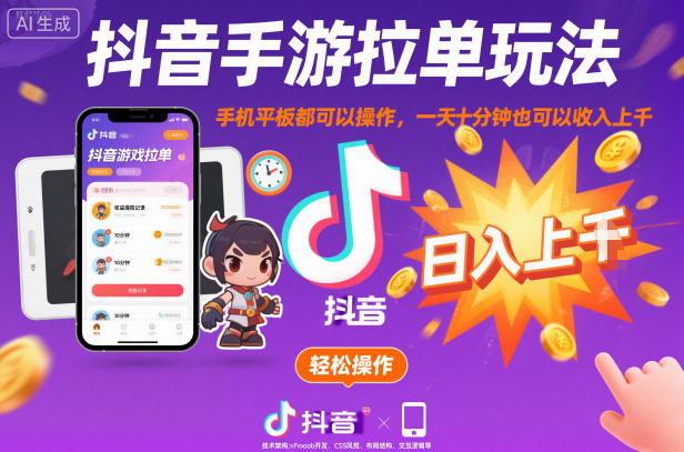 抖音手游拉单玩法，手机平板都可以操作，一天十分钟也可以收入上K【揭秘】客创社区-专注互联网轻资产资源整合与分享客创社区-专注互联网轻资产资源整合与分享