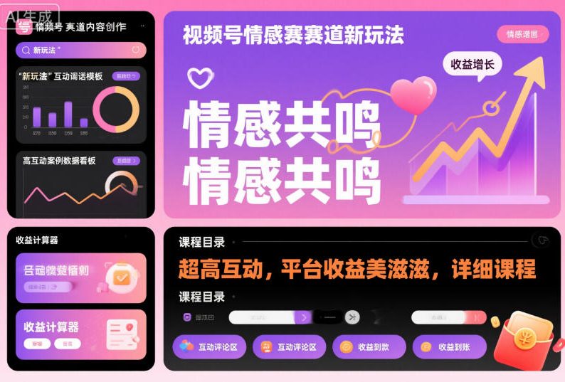 视频号情感赛道新玩法，超高互动，平台收益美滋滋，详细课程客创社区-专注互联网轻资产资源整合与分享客创社区-专注互联网轻资产资源整合与分享