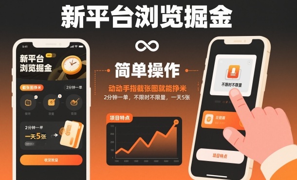 新平台浏览掘金，动动手指截张图就能挣米，2分钟一单，不限时不限量，一天5张【揭秘】客创社区-专注互联网轻资产资源整合与分享客创社区-专注互联网轻资产资源整合与分享