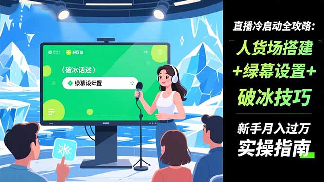 直播冷启动全攻略:人货场搭建+绿幕设置+破冰技巧，新手月入过万实操指南-鱼见海资源网-免费PHP网站源码模板,插件软件网创AI智能体资源分享平台！