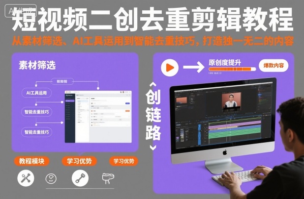 短视频二创去重剪辑教程，从素材筛选、AI工具运用到智能去重技巧，打造独一无二的内容客创社区-专注互联网轻资产资源整合与分享客创社区-专注互联网轻资产资源整合与分享