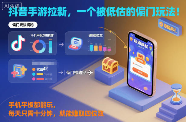 抖音手游拉新，一个被低估的偏门玩法！手机平板都能玩，每天只需十分钟，就能賺取四位数【揭秘】客创社区-专注互联网轻资产资源整合与分享客创社区-专注互联网轻资产资源整合与分享