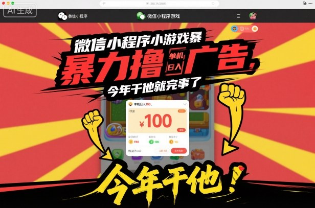 微信小程序小游戏暴力撸广告，单机日入100，今年干他就完事了客创社区-专注互联网轻资产资源整合与分享客创社区-专注互联网轻资产资源整合与分享