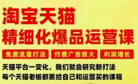 淘宝天猫精细化爆品运营课，免费流量打法-付费广告放大-利润增长-三大核心痛点，一次全部解决客创社区-专注互联网轻资产资源整合与分享客创社区-专注互联网轻资产资源整合与分享