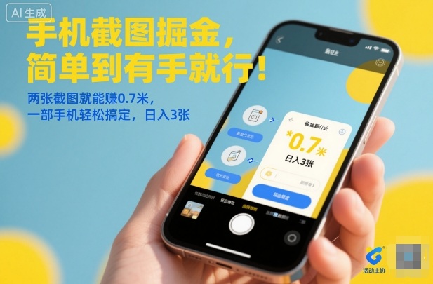 手机截图掘金，简单到有手就行！两张截图就能賺0.7米，一部手机轻松搞定，日入3张【揭秘】客创社区-专注互联网轻资产资源整合与分享客创社区-专注互联网轻资产资源整合与分享