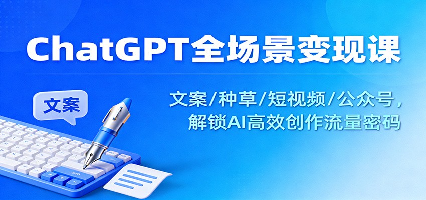 ChatGPT全场景变现课：文案/种草/短视频/公众号，解锁AI高效创作流量密码客创社区-专注互联网轻资产资源整合与分享客创社区-专注互联网轻资产资源整合与分享