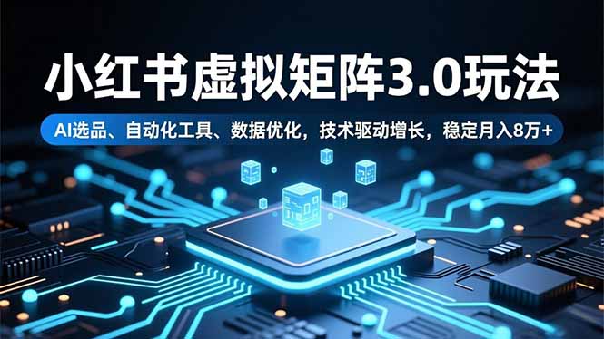 小红书虚拟矩阵3.0玩法，AI选品、自动化工具、数据优化，技术驱动增长，稳定月入8万+客创社区-专注互联网轻资产资源整合与分享客创社区-专注互联网轻资产资源整合与分享