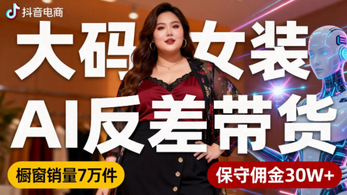 抖音小众赛道，大码女装AI反差带货，不用直播，每天6条作品，橱窗卖7万件，保守佣金30W+客创社区-专注互联网轻资产资源整合与分享客创社区-专注互联网轻资产资源整合与分享