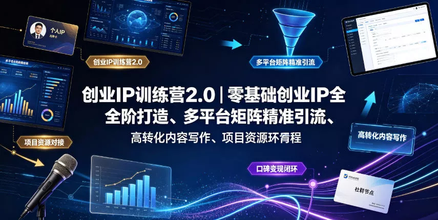 创业IP训练营2.0｜零基础创业IP全阶打造、多平台矩阵精准引流、高转化内容写作、项目资源对接与口碑变现闭环课程客创社区-专注互联网轻资产资源整合与分享客创社区-专注互联网轻资产资源整合与分享