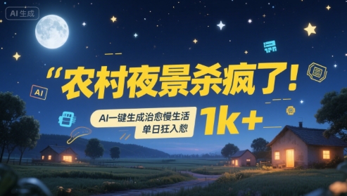 农村夜景杀疯了！AI一键生成治愈系慢生活，单日狂入1k+-客创社 - 专注互联网轻资产创业及网络项目资源整合与分享客创社-免费且强大的项目分享网站！
