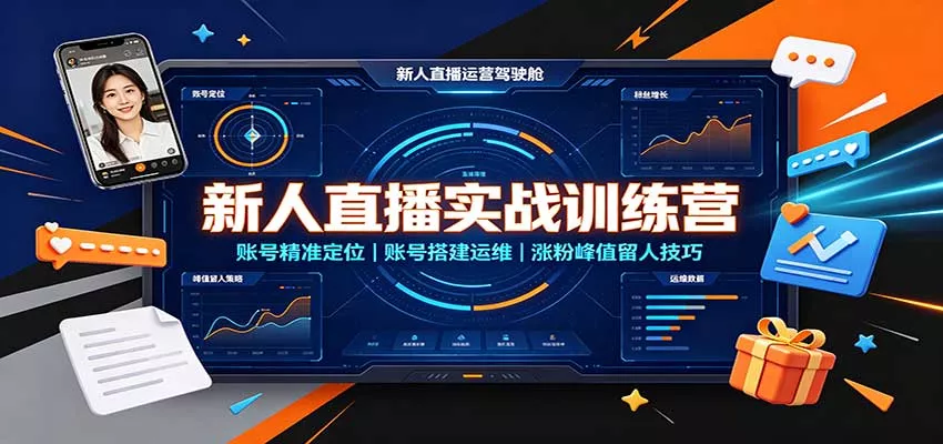 新人直播实战训练营：账号精准定位，账号搭建运维，涨粉峰值留人技巧主用 -、辅助 +中赚AI网