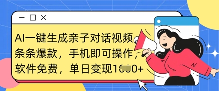 AI一键生成亲子对话视频，条条爆款，一部手机即可操作，单日变现数张客创社 - 专注互联网轻资产创业及网络项目资源整合与分享客创社 - 专注互联网轻资产创业及网络项目资源整合与分享
