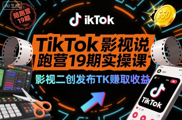 TikTok影视解说陪跑营19期实操课，影视二创发布TK賺取收益，万播收益50美金(更新)客创社区-专注互联网轻资产资源整合与分享客创社区-专注互联网轻资产资源整合与分享