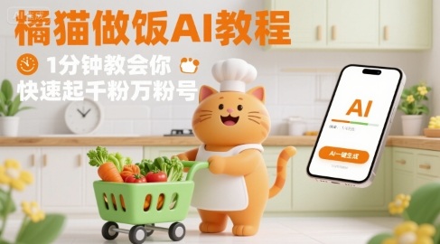 有趣的橘猫买菜做饭视频，用AI一键搞定，1分钟教会你，快速起千粉万粉号-客创社 - 专注互联网轻资产创业及网络项目资源整合与分享客创社-免费且强大的项目分享网站！