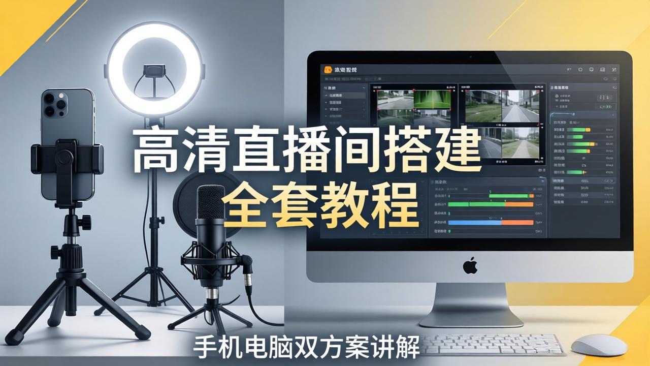 高清直播间搭建全套教程，手机电脑双方案讲解，设备选型调试多机位实操教学客创社区-专注互联网轻资产资源整合与分享客创社区-专注互联网轻资产资源整合与分享