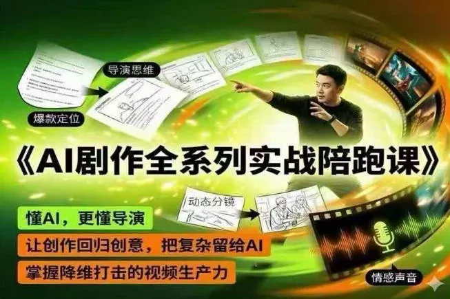 AI剧作全系列实战陪跑课，懂AI，更懂导演，让创作回归创意，把复杂留给AI，掌握降维打击的视频生产力 《鱼见海科技》-鱼见海资源网-免费PHP网站源码模板,插件软件网创AI智能体资源分享平台！