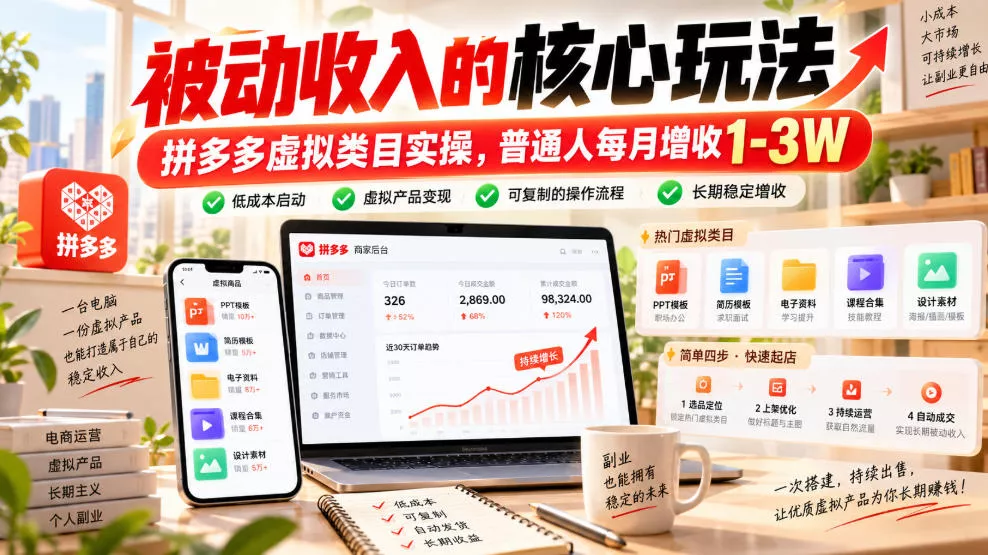 被动收入的核心玩法，拼多多虚拟类目实操，普通人每月增收1-3W【揭秘】客创社区-专注互联网轻资产资源整合与分享客创社区-专注互联网轻资产资源整合与分享