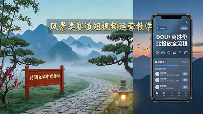 风景类赛道短视频运营教学：诗词文学中式美学，新号养号对标账号定位，DOU+高性价比投放全流程客创社区-专注互联网轻资产资源整合与分享客创社区-专注互联网轻资产资源整合与分享