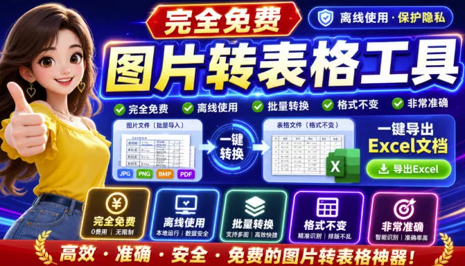 图片表格识别提取工具,支持一键从图片中智能提取表格并导出Excel文件,可离线免网运行,FastTableOCR 图片表格识别提取工具,支持一键从图片中智能提取表格并导出Exce