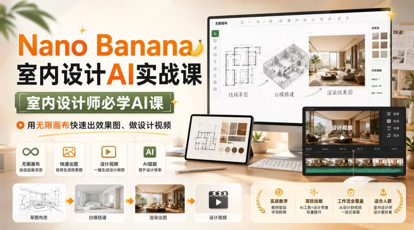 Nano Banana室内设计AI实战课，室内设计师必学AI课，用无限画布快速出效果图、做设计视频星享资源网星享资源网