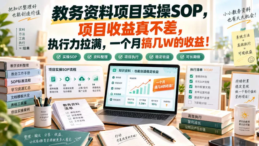 教务资料项目实操SOP，项目收益真不差，执行力拉满，一个月搞几W的收益 《鱼见海科技》-鱼见海资源网-免费PHP网站源码模板,插件软件网创AI智能体资源分享平台！