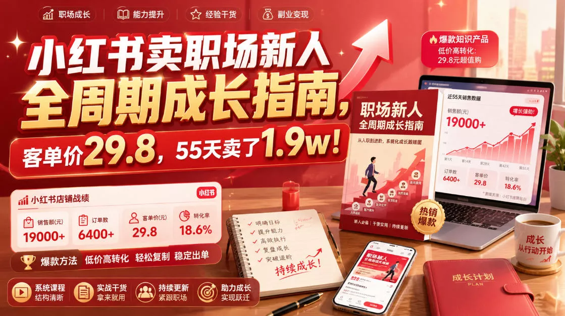 小红书卖职场新人全周期成长指南，客单价29.8，55天卖了1.9w！星享资源网星享资源网