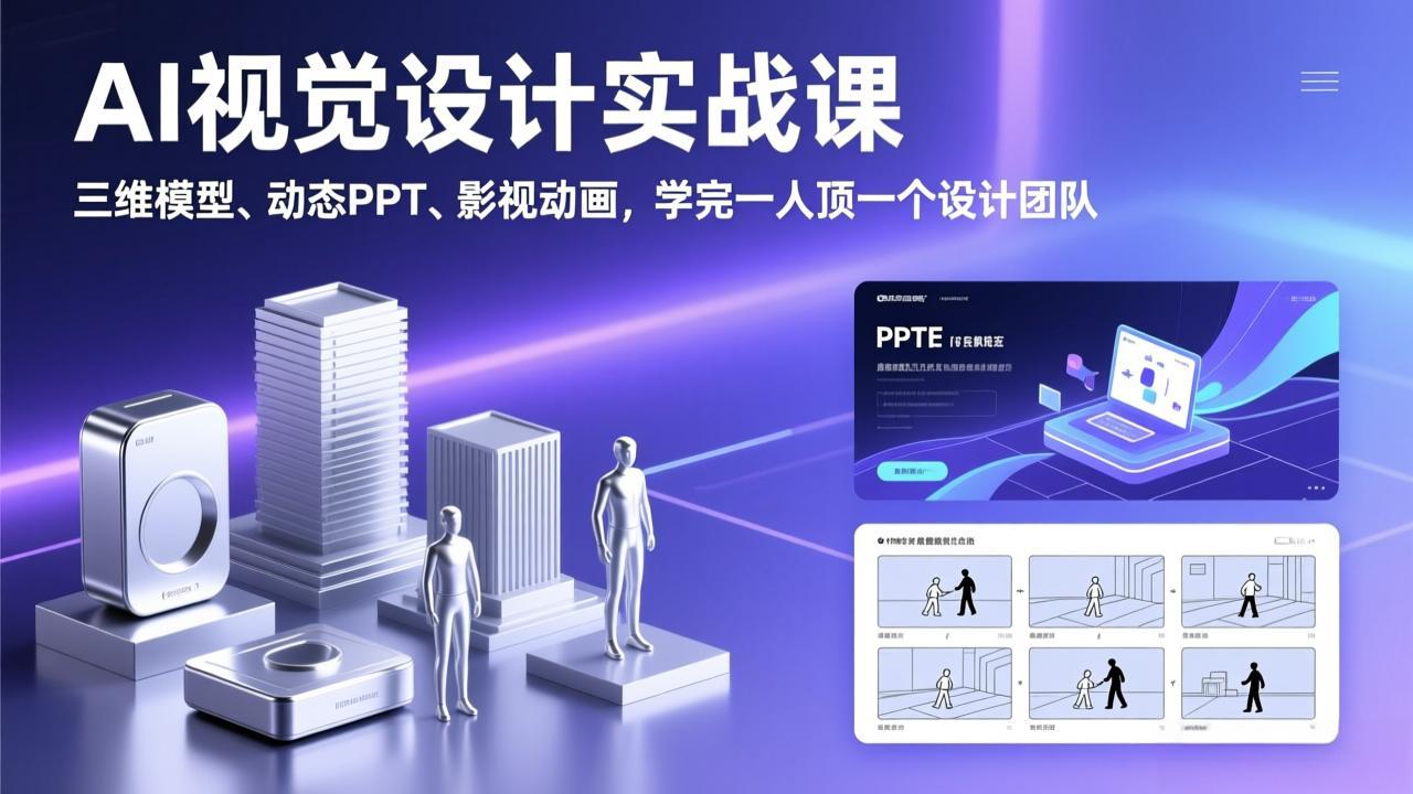 AI视觉设计实战课，三维模型、动态PPT、影视动画，学完一人顶一个设计团队-鱼见海资源网-免费PHP网站源码模板,插件软件网创AI智能体资源分享平台！