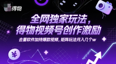 全网独家玩法，得物视频号创作激励 去重软件加持爆款视频，矩阵玩法月入几个w【揭秘】-客创社 - 专注互联网轻资产创业及网络项目资源整合与分享客创社-免费且强大的项目分享网站！