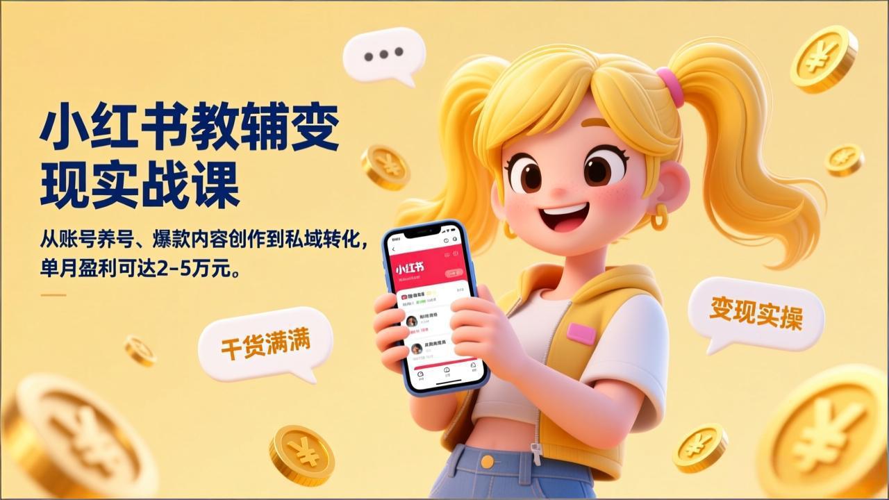 小红书教辅变现实战课，从账号养号、爆款内容创作到私域转化，单月盈利可达2-5万元客创社区-专注互联网轻资产资源整合与分享客创社区-专注互联网轻资产资源整合与分享