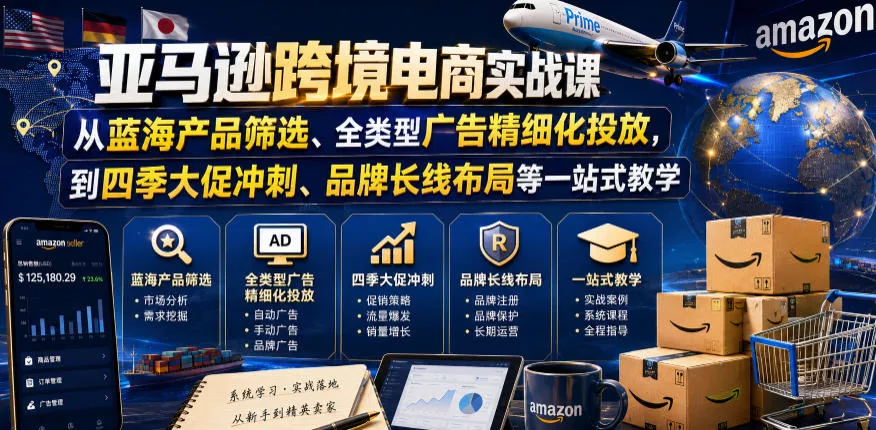 亚马逊跨境电商实战课，从蓝海产品筛选、全类型广告精细化投放，到四季大促冲刺、品牌长线布局等一站式教学(更新8月) 《鱼见海科技》-鱼见海资源网-免费PHP网站源码模板,插件软件网创AI智能体资源分享平台！
