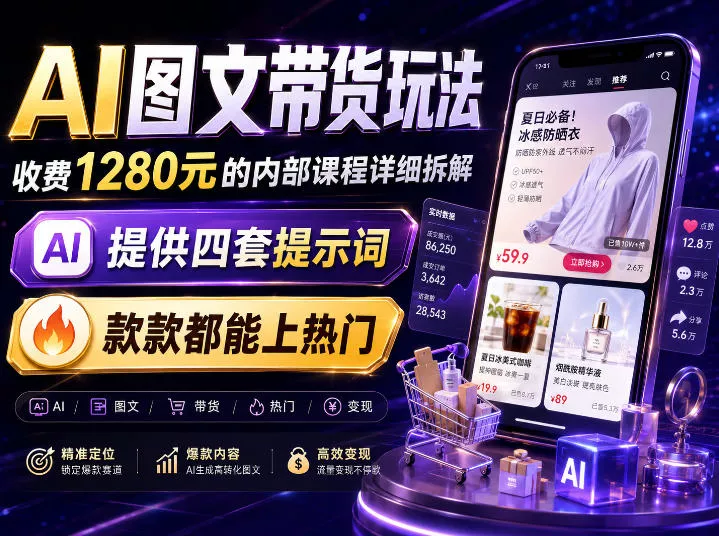 AI图文带货内部玩法，1280内部课程对外系统拆解，看完直接上手变现！-泡泡网赚